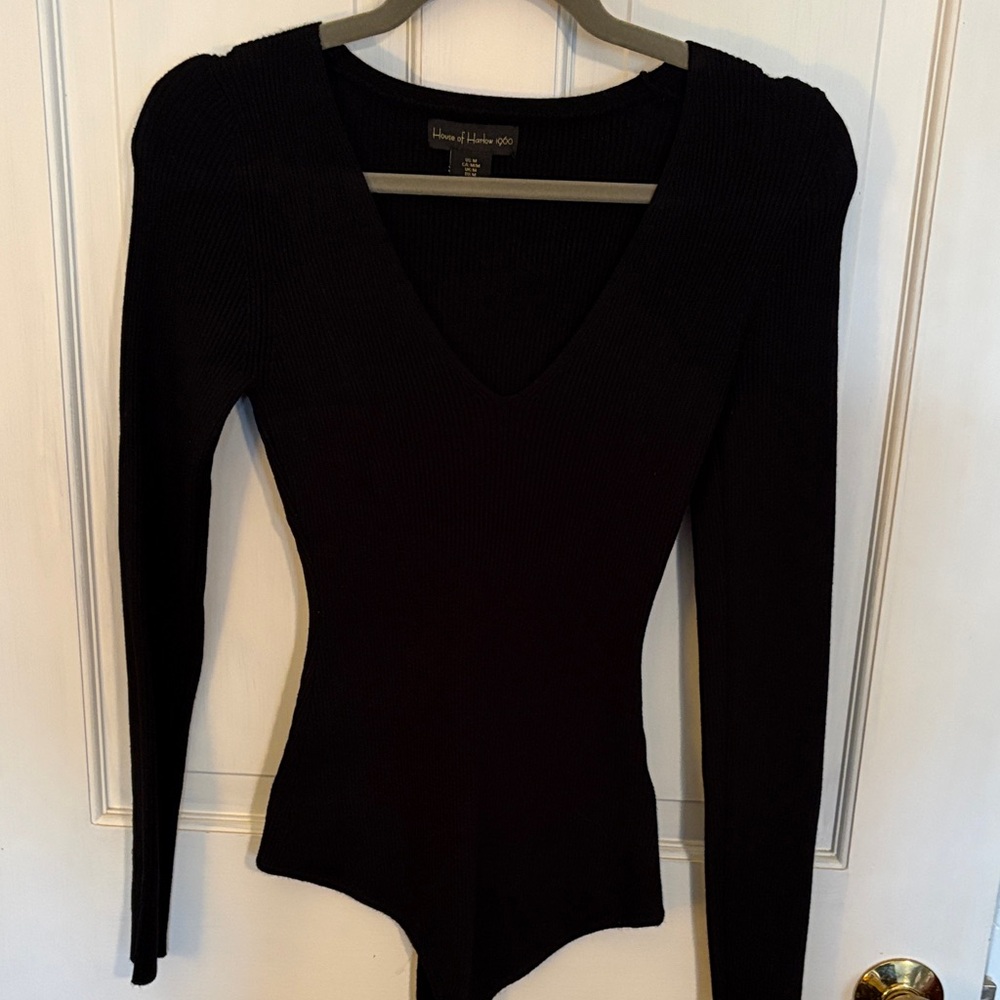 House of Harlow 1960 Black V-Neck Bodysuit long sleeve size medium